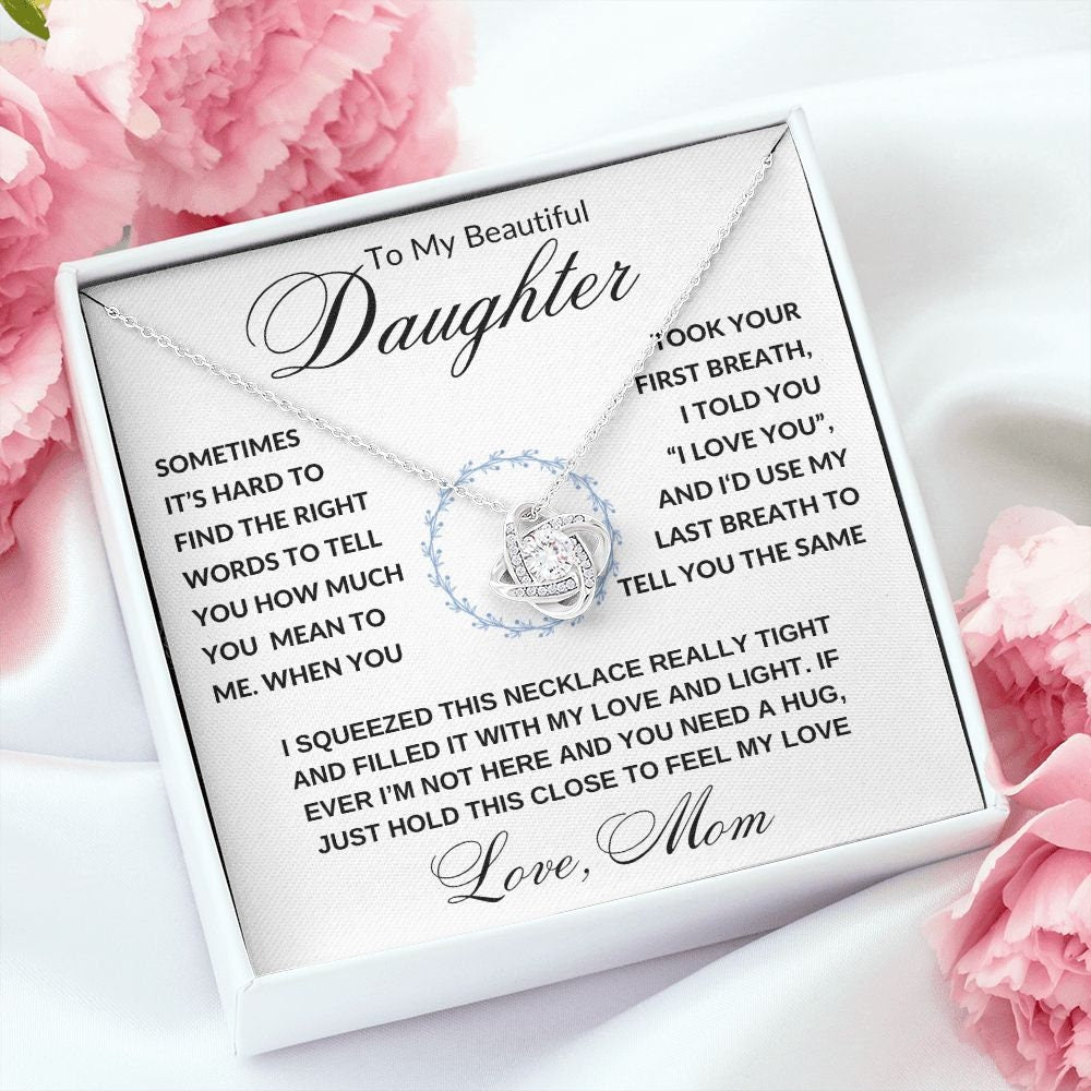 Gift to Daughter from Mom, I Love You (Wreathe) - Love Knot Necklace - Birthday, Graduation, Wedding, Christmas