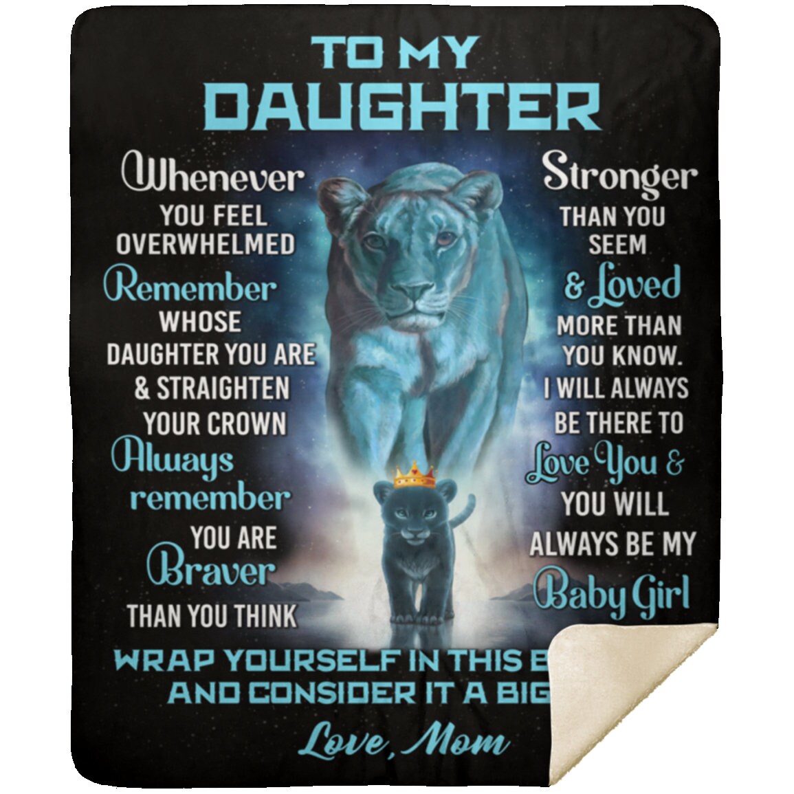 Daughter Lion Blanket from Mom (Turquoise / Black)- You Are Braver