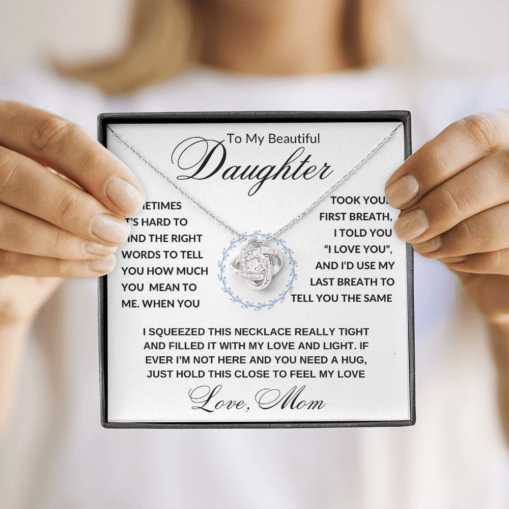 Gift to Daughter from Mom, I Love You (Wreathe) - Love Knot Necklace - Birthday, Graduation, Wedding, Christmas