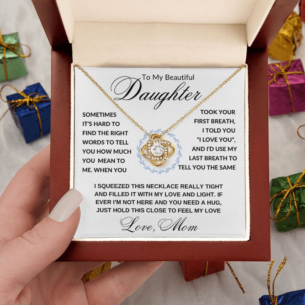 Gift to Daughter from Mom, I Love You (Wreathe) - Love Knot Necklace - Birthday, Graduation, Wedding, Christmas
