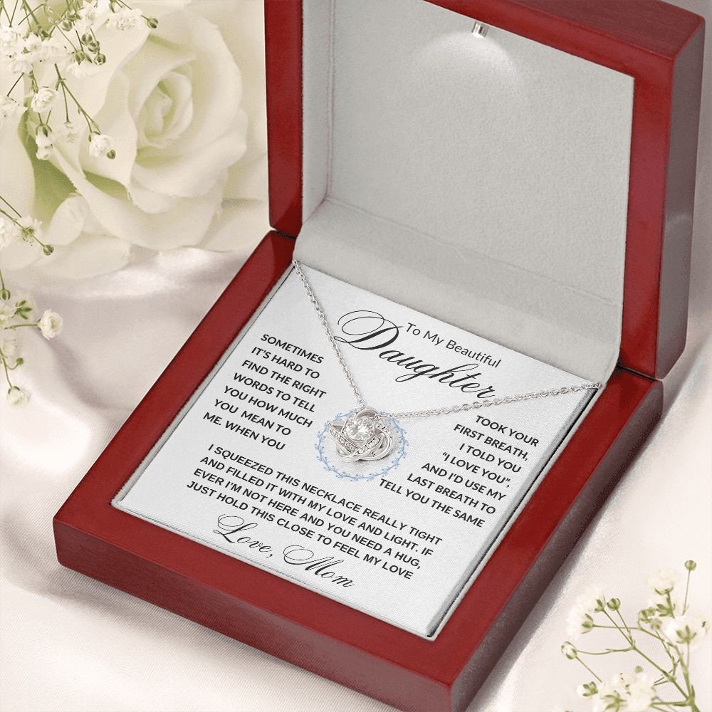 Gift to Daughter from Mom, I Love You (Wreathe) - Love Knot Necklace - Birthday, Graduation, Wedding, Christmas