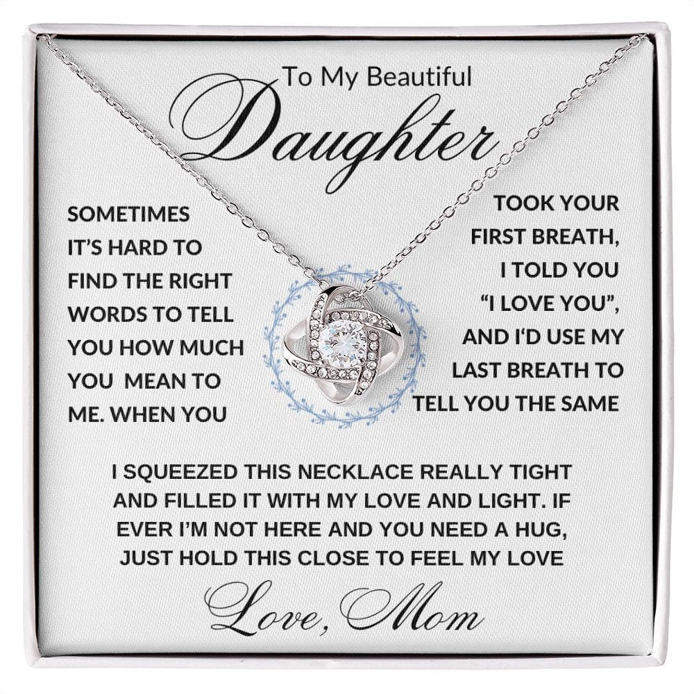 Gift to Daughter from Mom, I Love You (Wreathe) - Love Knot Necklace - Birthday, Graduation, Wedding, Christmas
