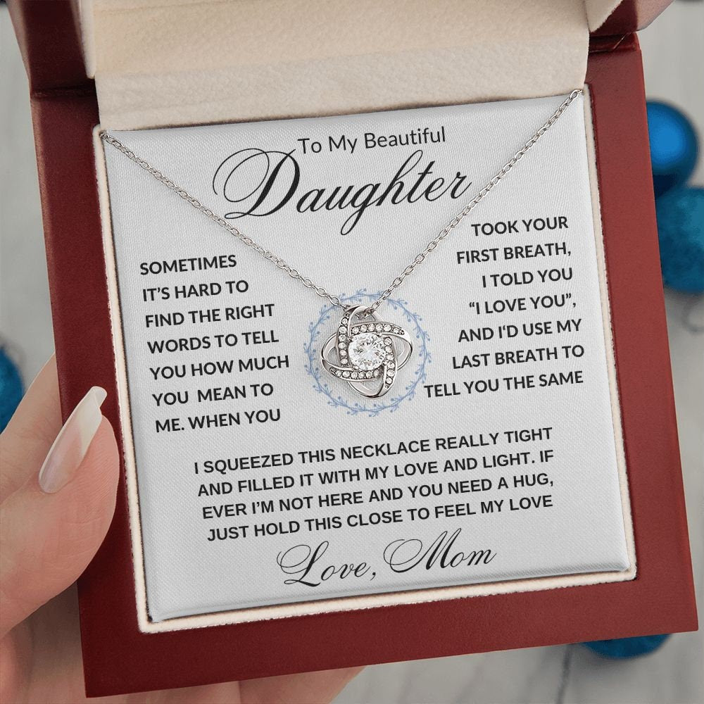 Gift to Daughter from Mom, I Love You (Wreathe) - Love Knot Necklace - Birthday, Graduation, Wedding, Christmas