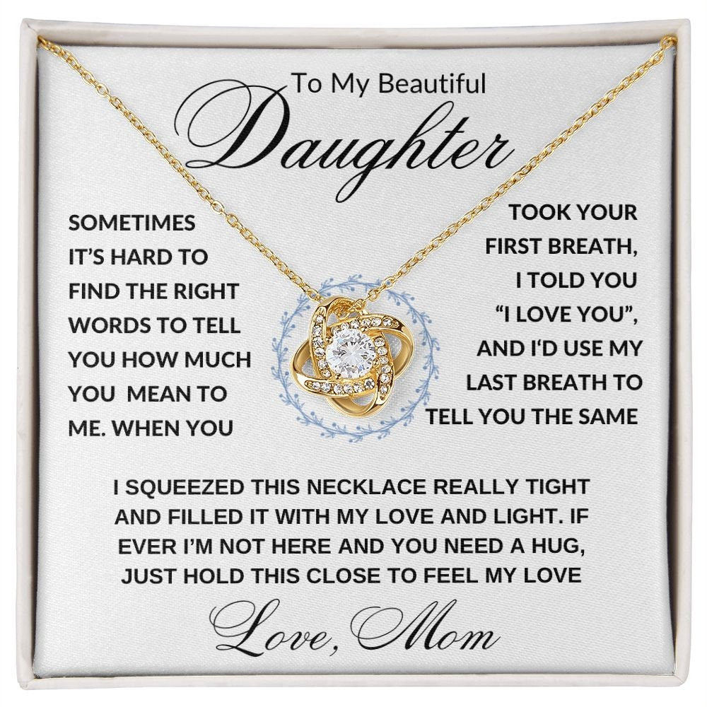 Gift to Daughter from Mom, I Love You (Wreathe) - Love Knot Necklace - Birthday, Graduation, Wedding, Christmas