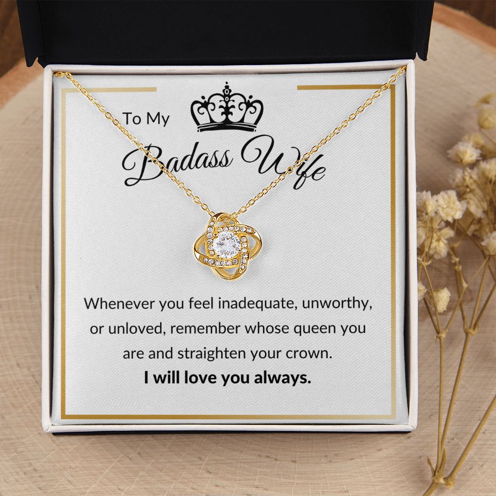 Love Knot Necklace, Gift to Badass Wife - white/gold