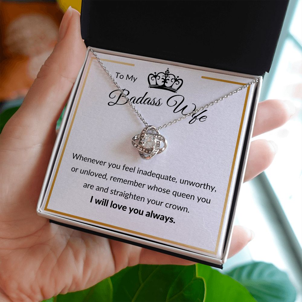 Love Knot Necklace, Gift to Badass Wife - white/gold