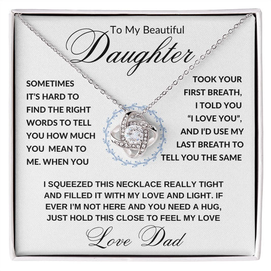 Daughter Gift from Dad, I Love You (Wreath) - Love Knot Necklace, Birthday, Graduation, Christmas