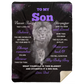 Son Lion Blanket Gift, from Dad - Black w/ Purple (Choose Size and Color)