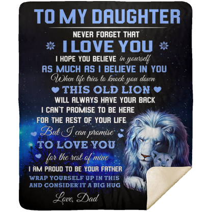 Daughter Throw Blanket from Dad - This Old Lion Cozy Medium - Premium Mink Sherpa Blanket 50x60 in.