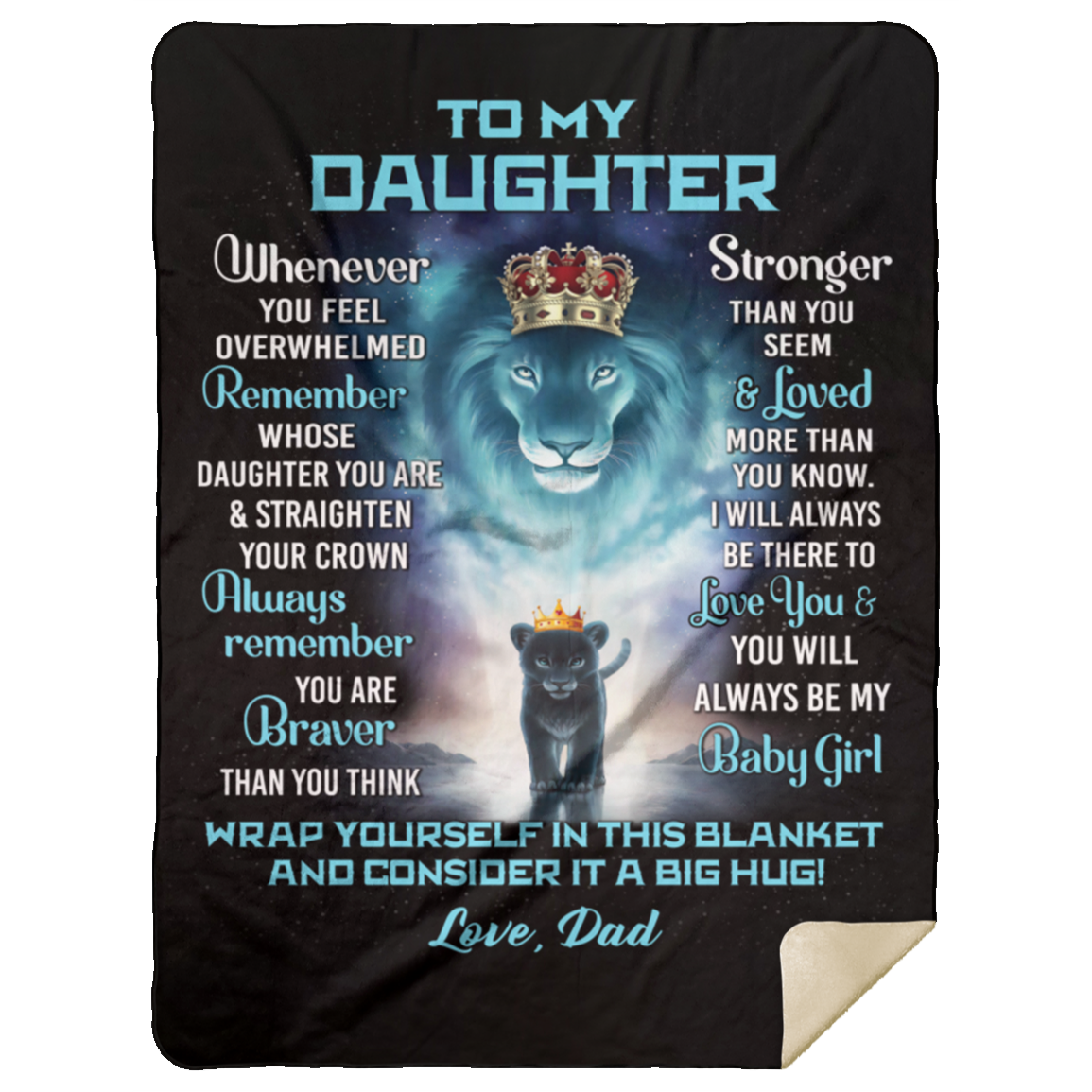 Daughter Lion Blanket - Turquoise / Black - You Are Braver