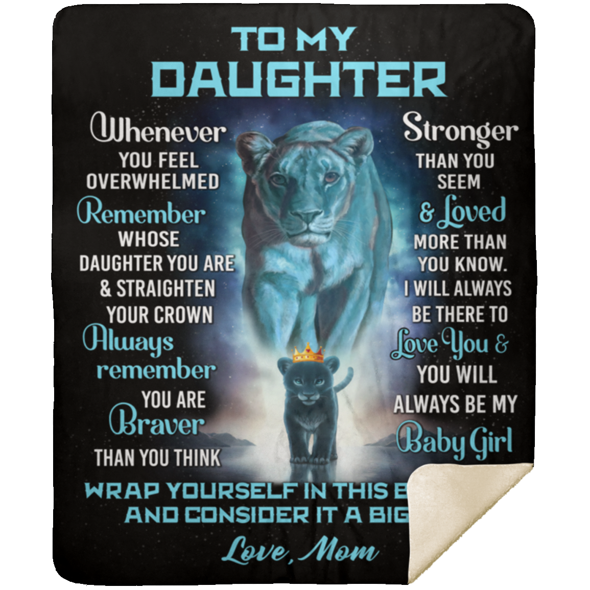 Daughter Lion Blanket from Mom (Turquoise / Black)- You Are Braver