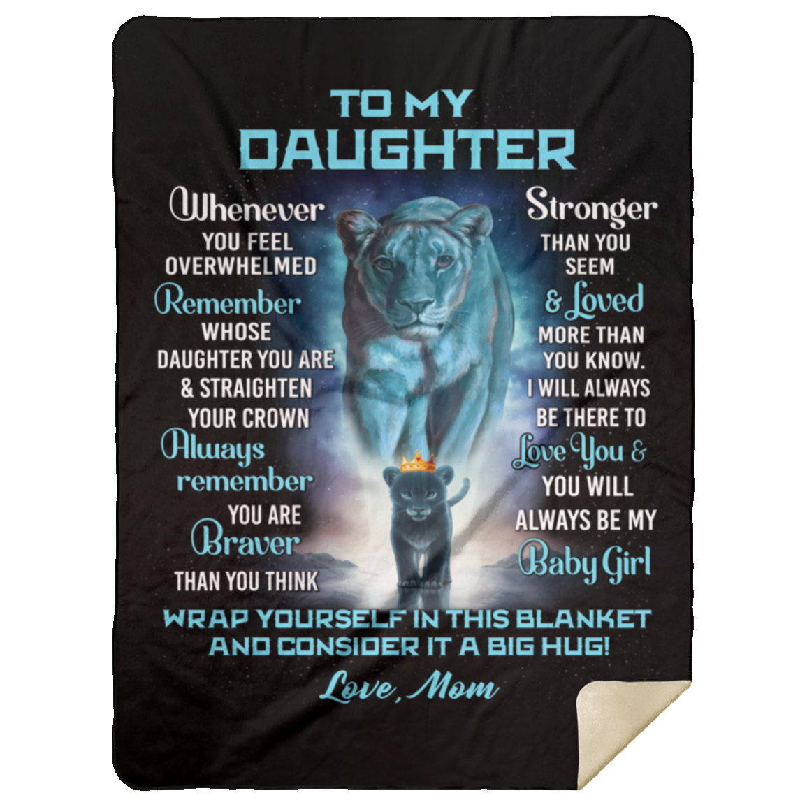 Daughter Lion Blanket from Mom (Turquoise / Black)- You Are Braver