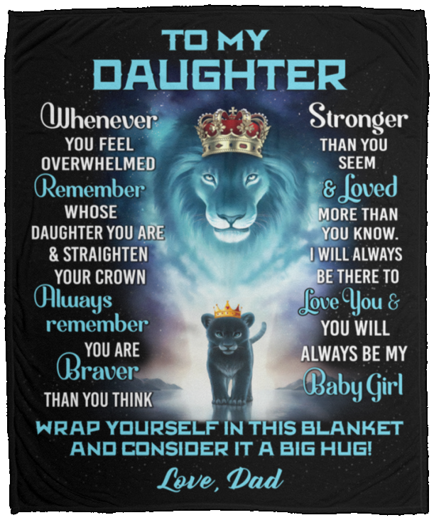 Daughter Lion Blanket - Turquoise / Black - You Are Braver