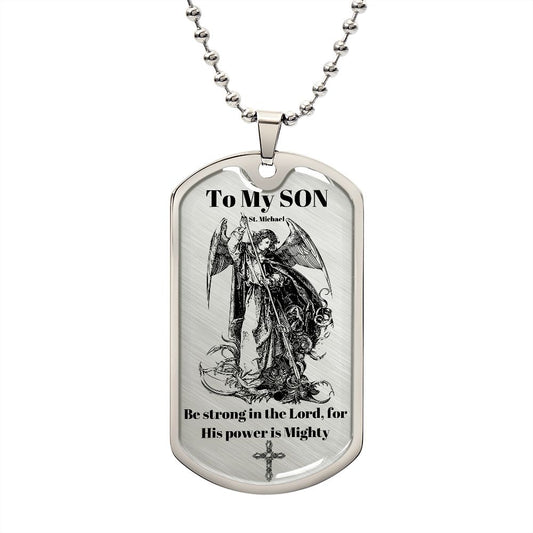 Dog Tag Necklace, Gift to Son - Saint Michael Silver / Gold