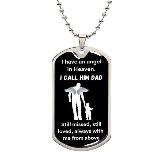 Dog Tag Necklace, Memorial Gift for Son or Daughter, Sympathy Gift - Loss of Father, Dad , Black/Gold