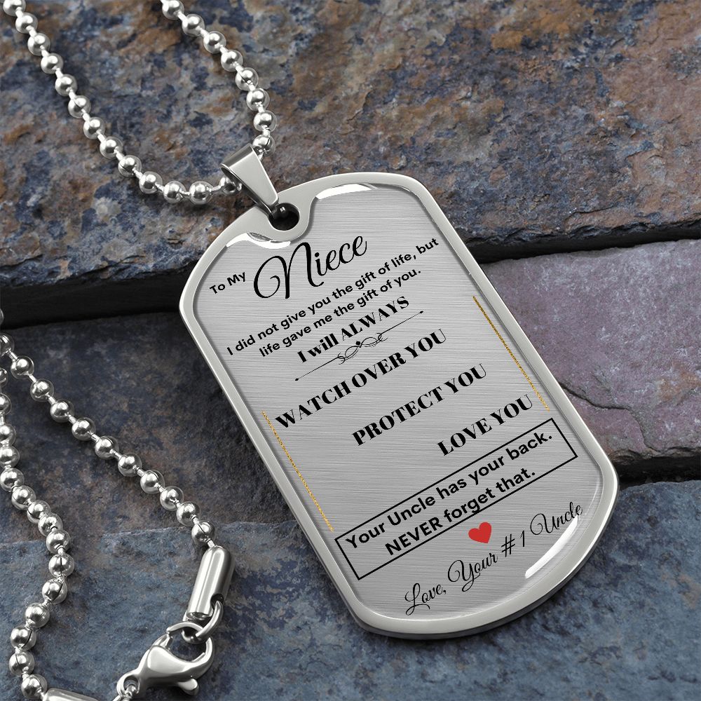 Dog Tag Necklace, GIFT TO NIECE from Uncle - Silver or Gold