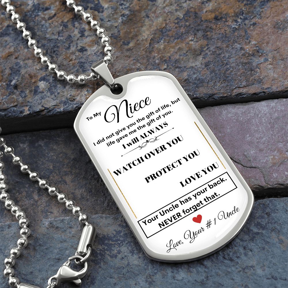 Dog Tag Necklace, GIFT TO NIECE from Uncle - White
