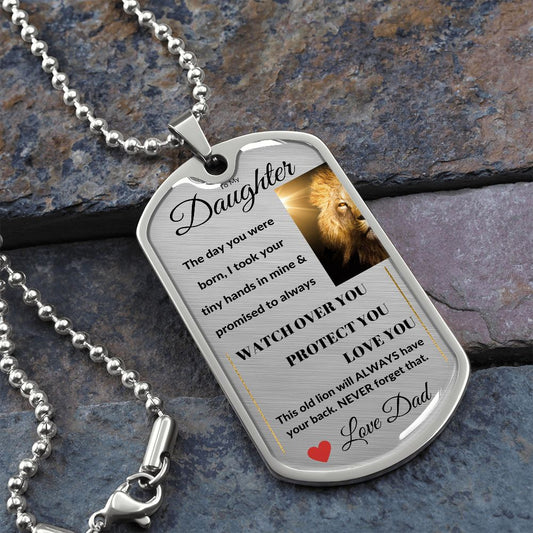 Dog Tag Necklace, GIFT TO DAUGHTER from Dad - Lion sunshine Silver or Gold