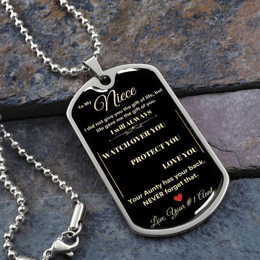 Dog Tag Necklace, GIFT TO NIECE from Aunt - Black