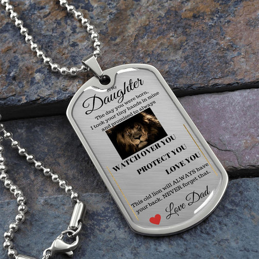 Dog Tag Necklace, GIFT TO DAUGHTER from Dad - Lion Silver or Gold