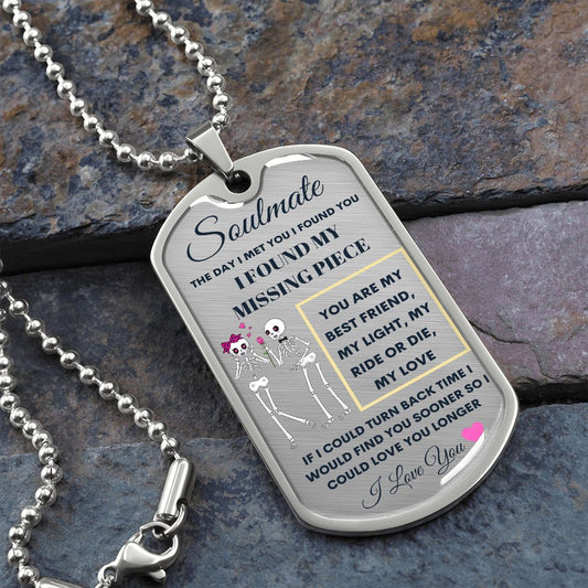 Dog Tag Necklace, GIFT TO SOULMATE - Skeleton Silver or Gold