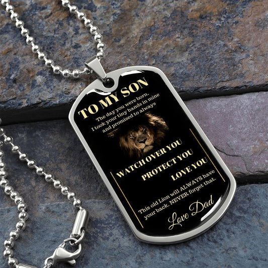 Dog Tag Necklace, GIFT TO SON from Dad - Lion Black
