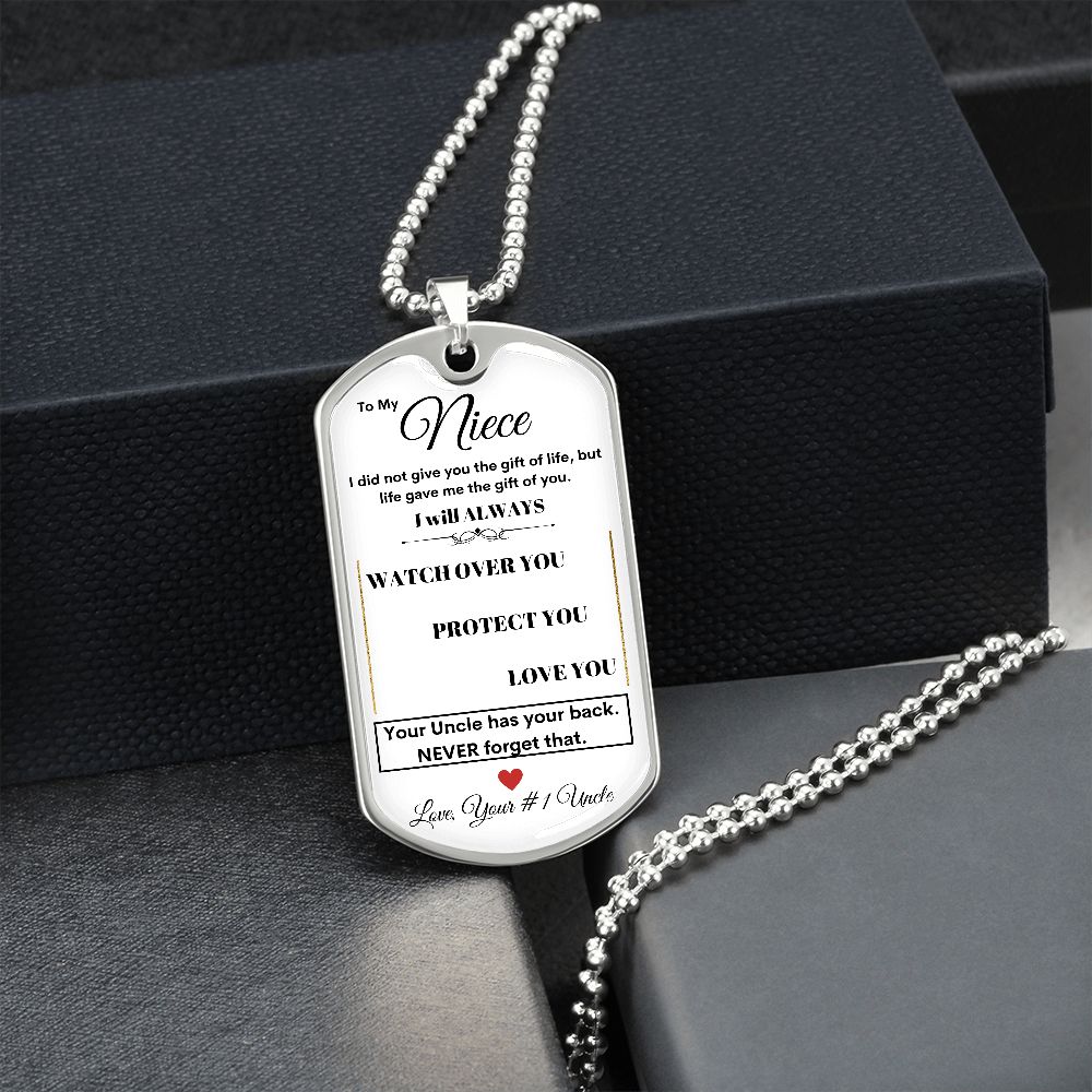 Dog Tag Necklace, GIFT TO NIECE from Uncle - White