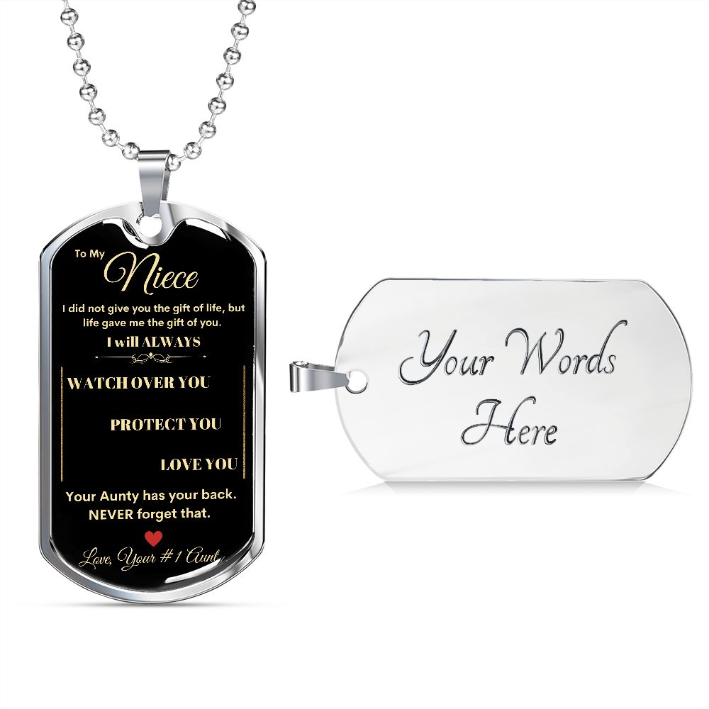 Dog Tag Necklace, GIFT TO NIECE from Aunt - Black