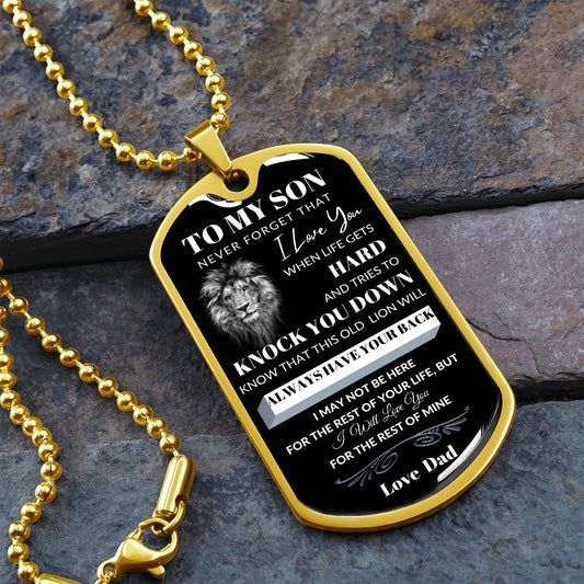 Dog Tag Necklace, GIFT TO SON from Dad - Lion2 Always Have Your Back