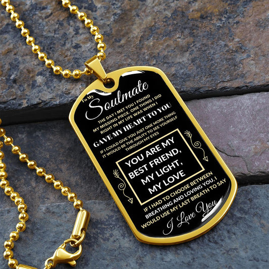 Dog Tag Necklace, GIFT TO SOULMATE - Black and Gold