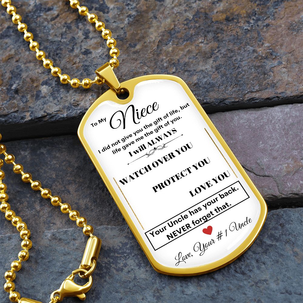 Dog Tag Necklace, GIFT TO NIECE from Uncle - White