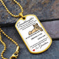 Gold and white dog tag necklace, to granddaughter from grandma, To My Granddaughter, the day you were born I took your tiny hands in mine and promised to  always watch over you, protect you, love you; this old lioness will ALWAYS have your back. NEVER forget that. Love, Grandma