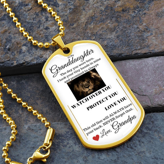 Dog Tag Necklace, GIFT TO GRANDDAUGHTER from Grandpa - Lion White