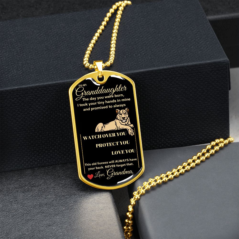 Dog Tag Necklace, GIFT TO GRANDDAUGHTER from Grandma - Lioness Black