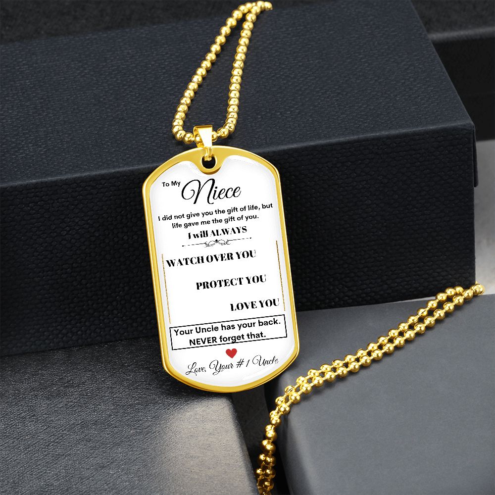 Dog Tag Necklace, GIFT TO NIECE from Uncle - White