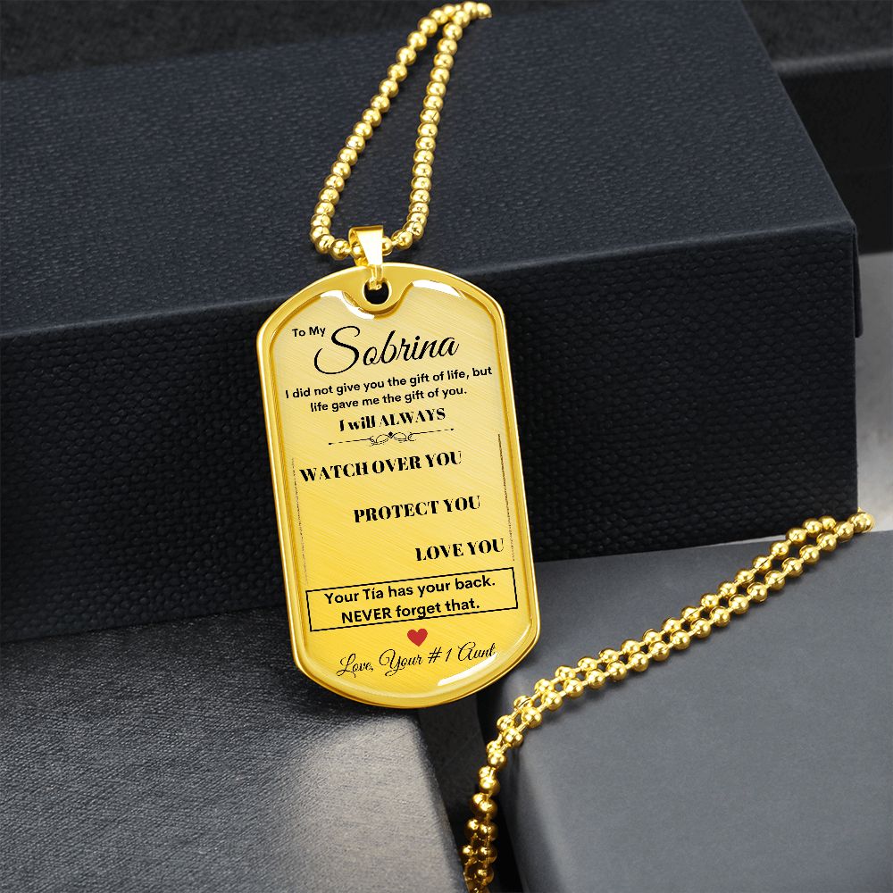 Dog Tag Necklace, GIFT TO SOBRINA from Tio - Silver or Gold