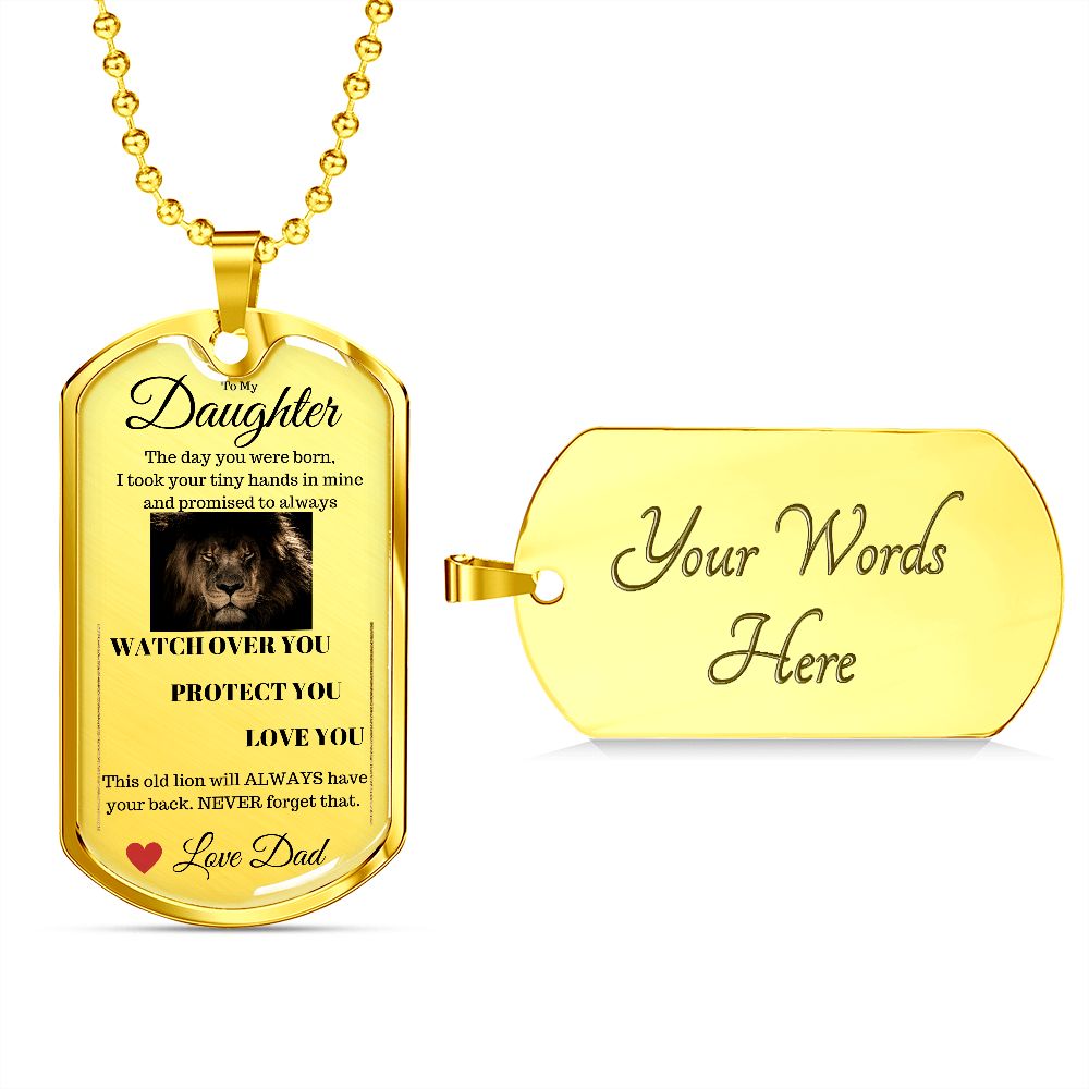 Dog Tag Necklace, GIFT TO DAUGHTER from Dad - Lion Silver or Gold