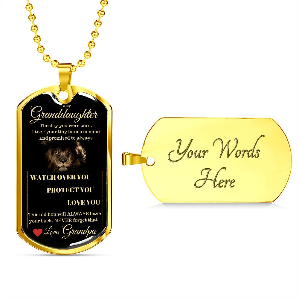 Dog Tag Necklace, GIFT TO GRANDDAUGHTER from Grandpa - Lion Black