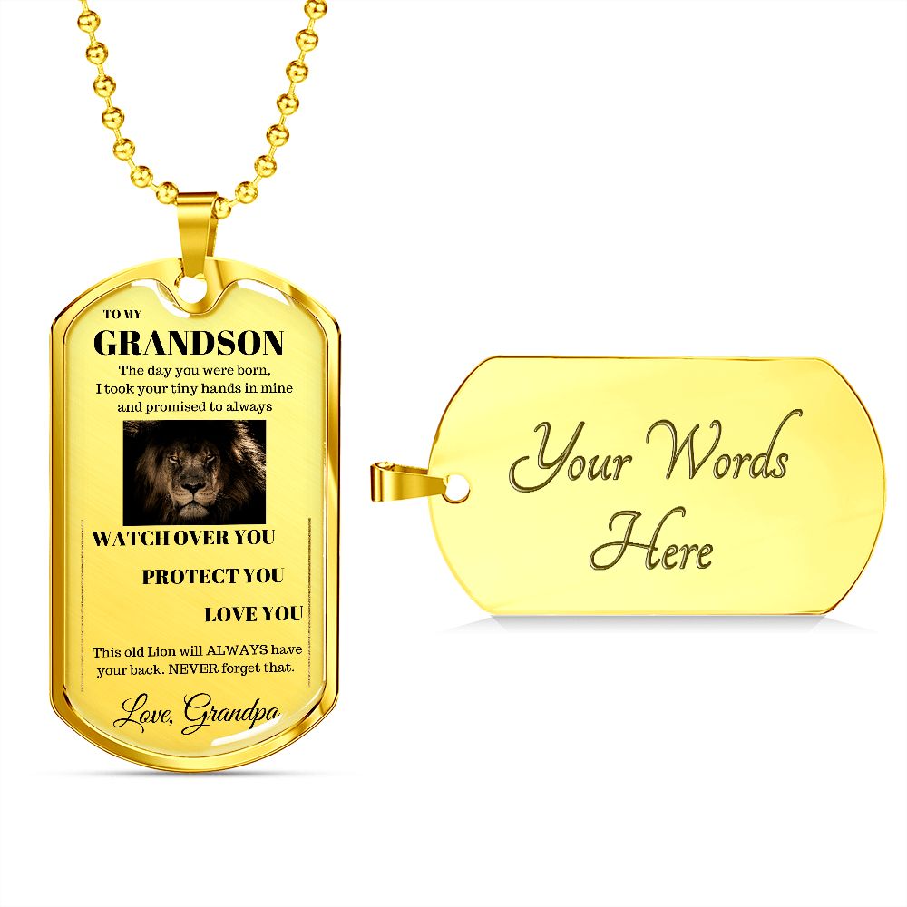 Dog Tag Necklace, GIFT TO GRANDSON from Grandpa - Lion Silver or Gold