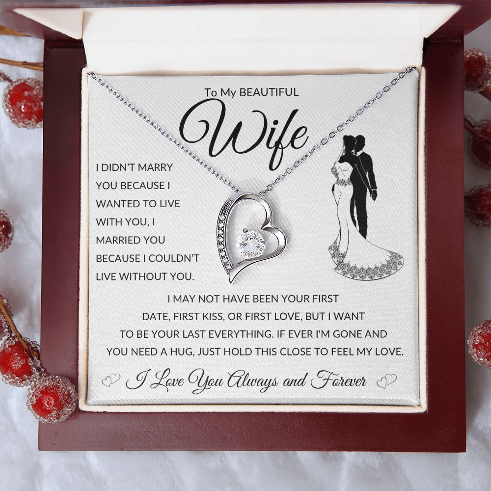 Forever Love Heart Necklace , GIFT TO WIFE - Can't Live Without You, Black Image