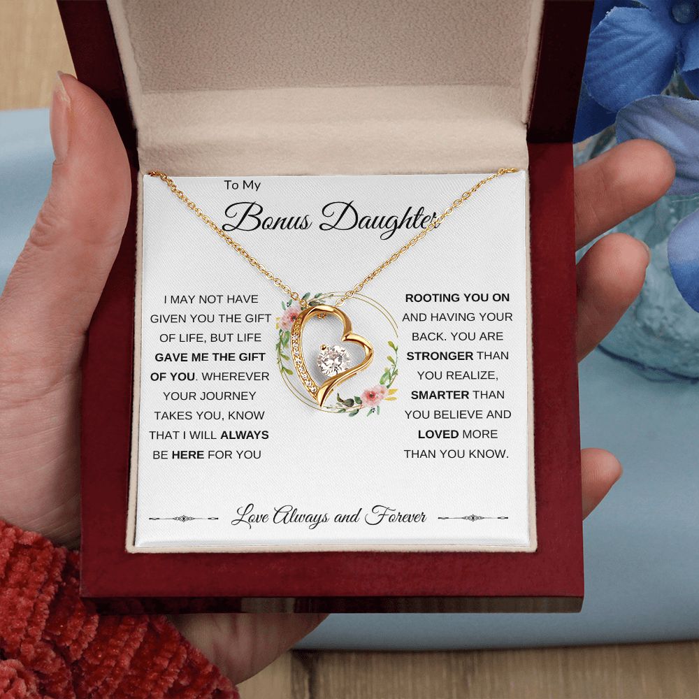 Forever Love Heart Necklace, GIFT TO BONUS DAUGHTER from Mom or Dad - Gift of You