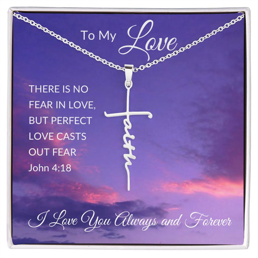 Faith Cross Necklace, Purple Sky - John 4:18