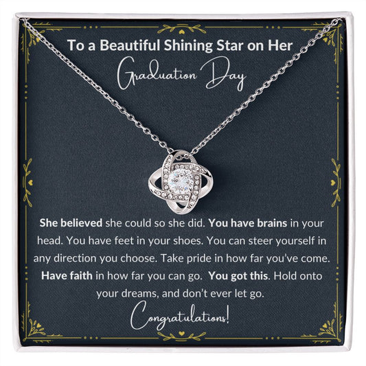 2023 Graduation Gift for Her, To my Beautiful Shining Star - Love Knot Necklace, Dark Gray - She Believed She Could