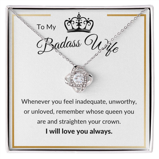 Love Knot Necklace, Gift to Badass Wife - white/gold