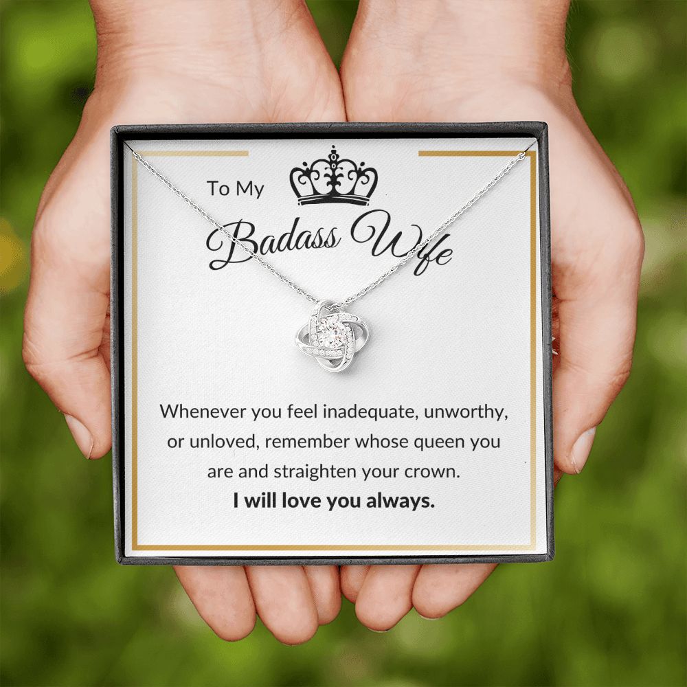 Love Knot Necklace, Gift to Badass Wife - white/gold