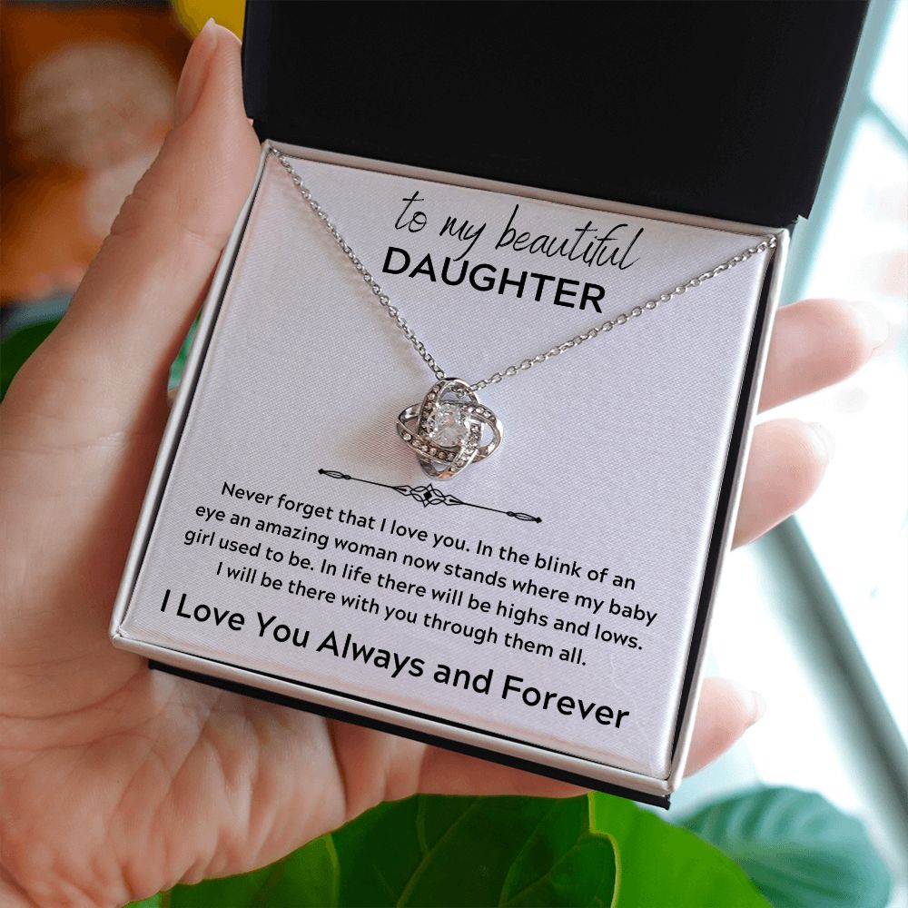 Love Knot Necklace, GIFT TO DAUGHTER from Mom or Dad