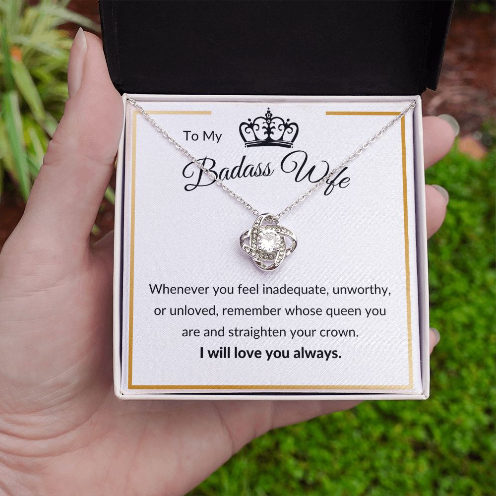 Love Knot Necklace, Gift to Badass Wife - white/gold