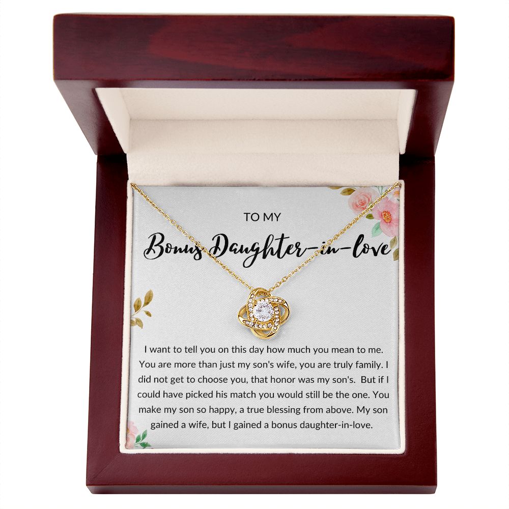 Bonus Daughter in Love Gift, Daughter in Law Necklace - Wedding, Engagement, Birthday, from Mother in Law or Father in Law - Love Knot Necklace