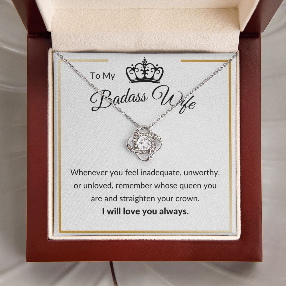 Love Knot Necklace, Gift to Badass Wife - white/gold
