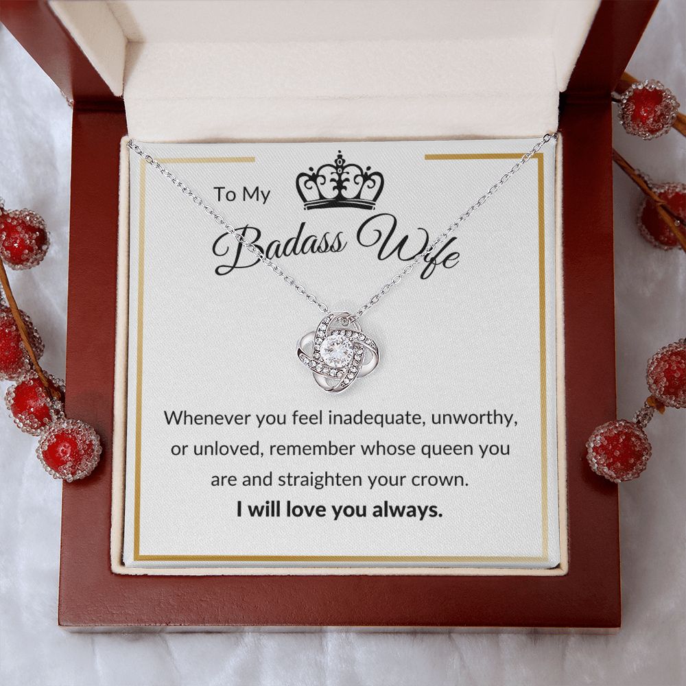 Love Knot Necklace, Gift to Badass Wife - white/gold